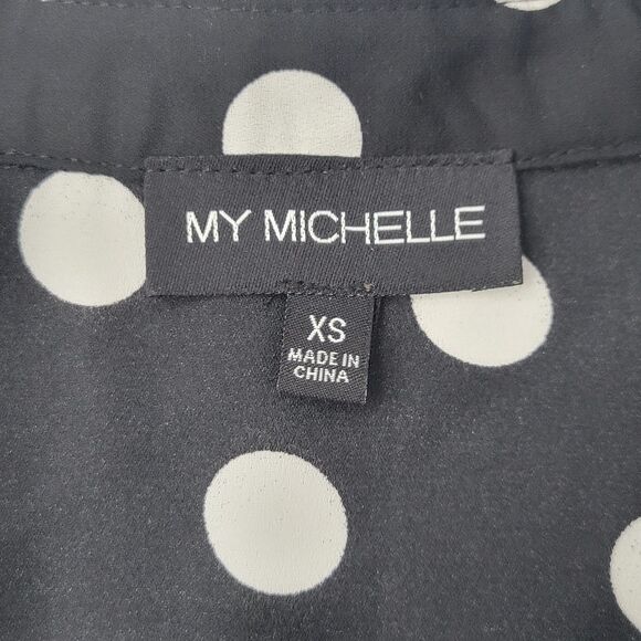My Michelle black white semi sheer polka dot long sleeve button up top XS NWOT - Picture 4 of 8